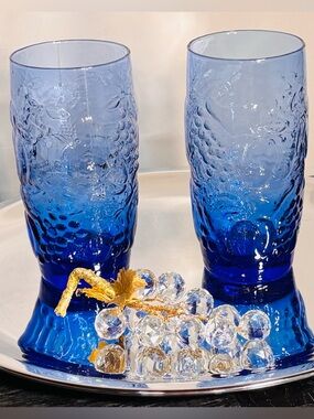 Vintage Cobalt Blue Harvest Grape Tumblers (Set of 2)